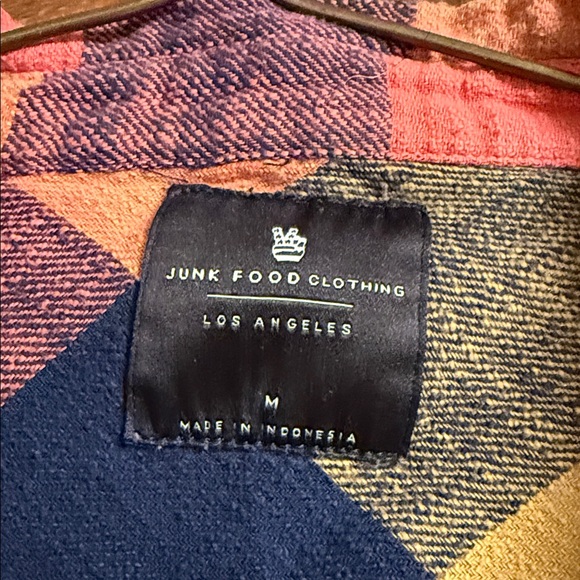 100% Cotton One of a Kind Junk Food Clothing Colorful Flannel Plaid Shirt - Picture 2 of 3